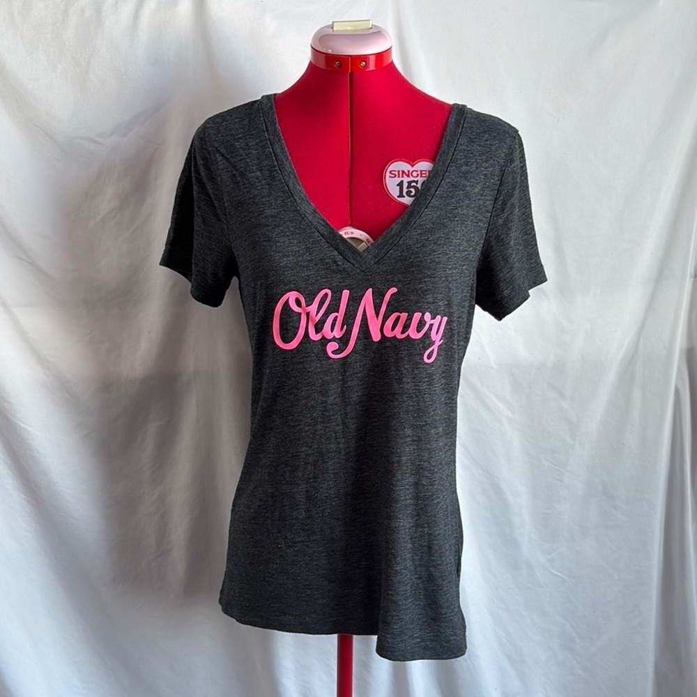 Old Navy Dark Gray Tee with Pink Logo